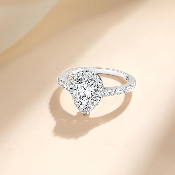 Elspeth 925 Sterling Silver Engagement Ring for Women Oval/Radiant/Pear/Princess/RoundCut Cubic Zirconia Promise Ring Size 4-10
