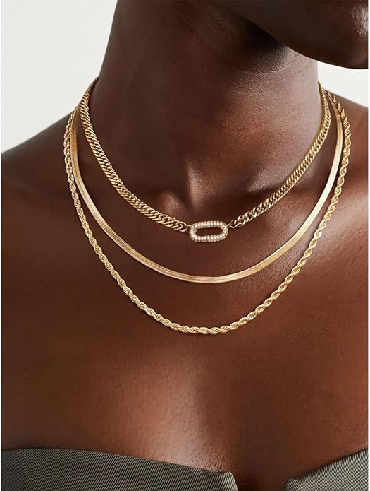 Gold Necklace for Women - Chunky 14K Gold Plated Chain Necklace Cuban Link Paperclip Chain Herringbone Statement Choker Necklace for Women Simple Trendy Jewelry Gifts