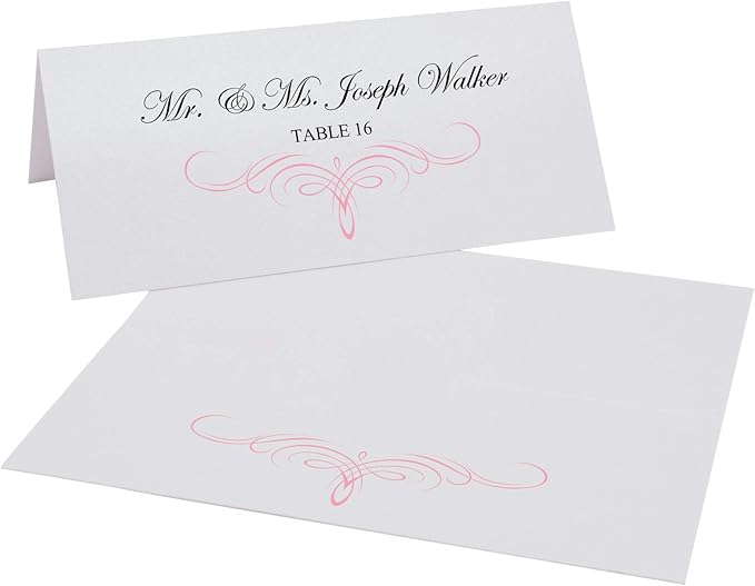 Decadent Flourish Printable Place Cards, Pink (Choose Color), Set of 150 (25 Sheets), Laser & Inkjet Printers - Wedding, Party, Dinner, and Special Events - Made in the USA