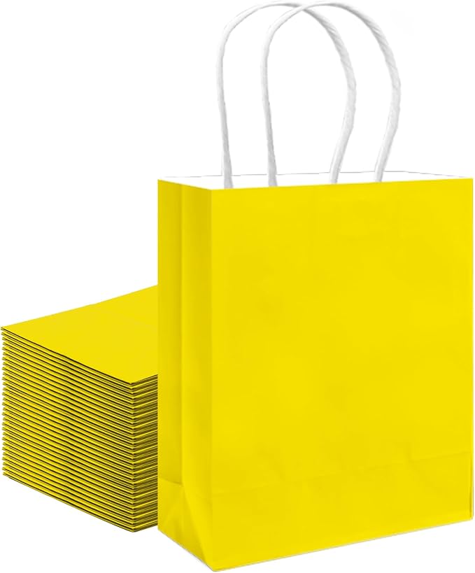 qiqee 30PCS Medium Gift Bag with Handles Bulk 11"x5"x8" Gift Bags Bright Yellow Bags Multiple Uses (Medium Size)