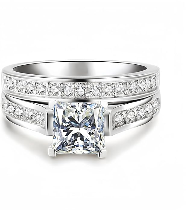1 to 5 Carat Moissanite Ring Set S925/10K/14K/18K Gold, Princess Cut VVS1 Clarity D Color Moissanite Engagement Rings Set Luxury Bridal Jewelry Wedding Gifts for Women