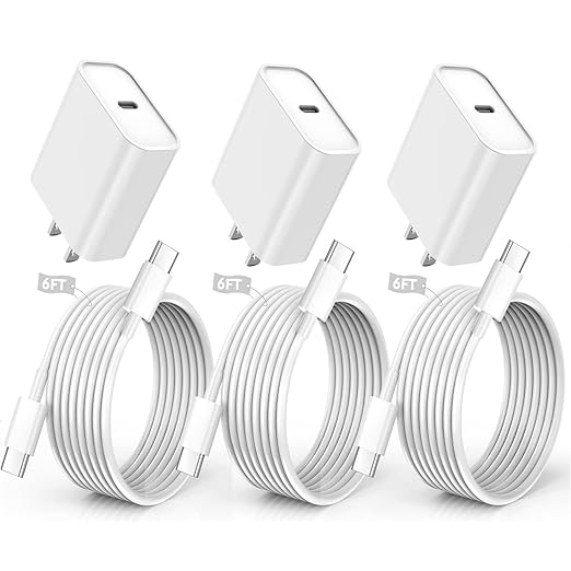 iPhone 16/15 Pro Max Charger Fast Charging,20W USB C Charger Block,3Pack Type C Fast Charging Cord Long USB C to C Wall Charge Cable for iPhone 16/16 Plus/16 Pro Max, iPad Pro 12.9"/11",iPad Air/Mini
