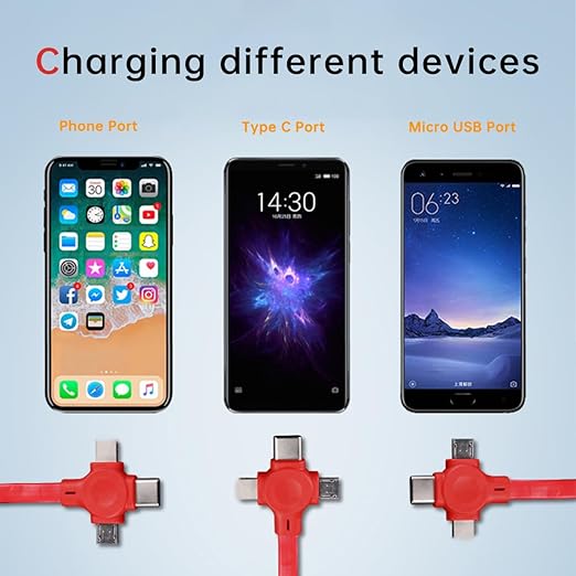4 Pcs 3 in 1 Retractable Multi Chargers Cable (3.28FT) with USB C/Micro USB/IP and Phone Stand, Festivals and Birthday Gift for Your Family and Friends, Compatible with iPhone/Android/Tablet