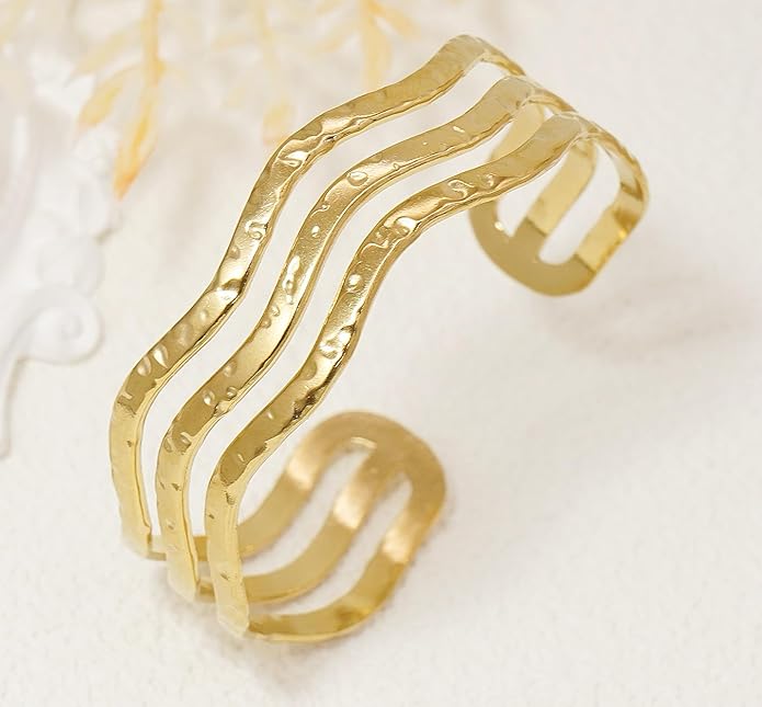Multi-layer Cuff Bracelet for Women Cross Wire Bracelets Open Wide Cuff Gold Bangle Bracelet