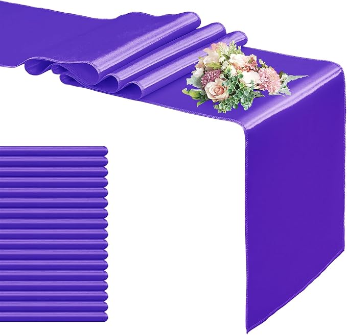20 Pack Satin Table Runner 12 x 108 Inch Long,Satin Silk Table Runner for Wedding,Birthday Party and Banquet Decoration,Purple