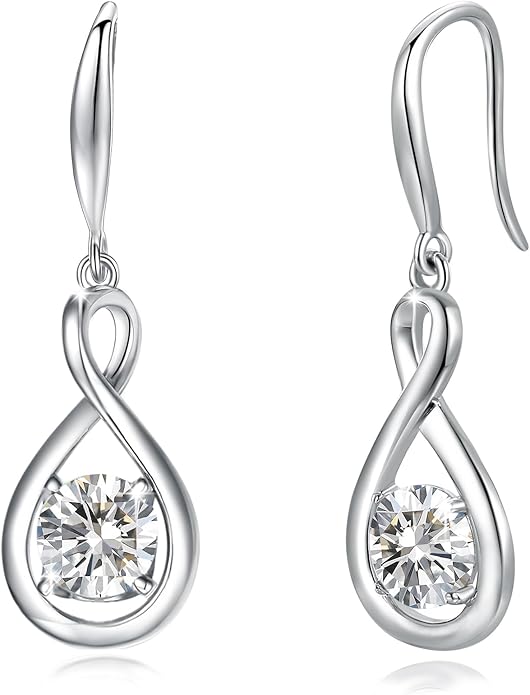 FANCIME Valentines Day Gift Dangle Drop Earrings 925 Sterling Silver Dainty Infinity Round Gemstone Birthstone Jewelry Birthday Gifts for Her Women