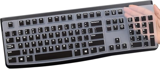 Silicone Keyboard Cover for Logitech K120 & MK120 Ergonomic Desktop USB Wired Keyboard, Logitech K120 & MK120 Keyboard Protective Skin US Layout (NOT Fit Other Model) -Black