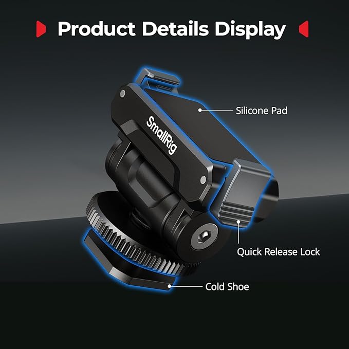 SMALLRIG Cold Shoe Adapter Mount for DJI Osmo 360 / Action 5 Pro / 4 / 3, with Quick Release Mount, 180° Tilt Adjustable - 5436