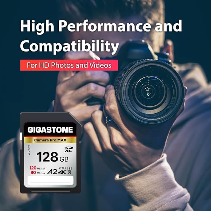 [5-Yrs Free Data Recovery] GIGASTONE 128GB SD Card 2-Pack, 4K Camera Pro MAX, A2 4K SDXC Memory Card High Speed 4K UHD Video Compatible with Canon Kodak Digital Camera, with 2 Mini case
