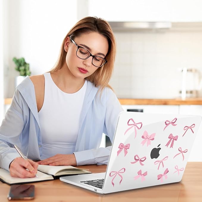 Teryeefi Case for MacBook Air 13.6 inch M4 M3 M2 2025 2024 2023 2022 Released Model A3240 A3113 A2681, Design Protective Hard Shell Cover for MacBook Air M3 M2 13 inch, Cute Pink Bows