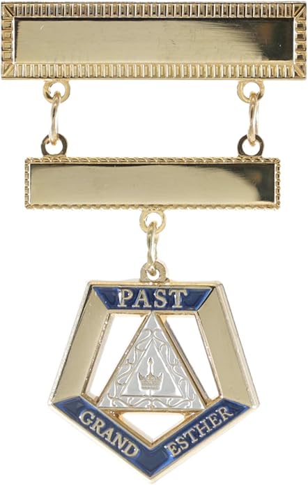 OES Eastern Star Engraved Jewel Nickel or 24K Gold Plated Brooch with choice of charm dangle