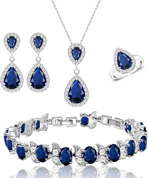 LMXXVJ Teardrop Jewelry Set for Women，Necklace Earrings Adjustable Ring Bracelet Set Fashion Formal Platinum/Gold/Rose Gold Jewelry Gift Girl/Mom/Wife/Grandmother/Best Friend/Aunt