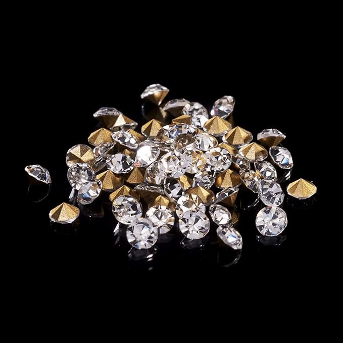 Fashewelry 3mm Pointed Back Clear Glass Rhinestone 1440pcs Mini Crystal Diamante Gems Gold Plated for Nail Art Craft Replacing Jewelry
