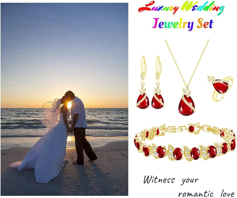 LMXXVJ Jewelry Set for Women,Teardrop Cubic Zirconia Necklace Earrings Adjustable Ring Bracelet Jewelry Set Formal Jewelry Gift