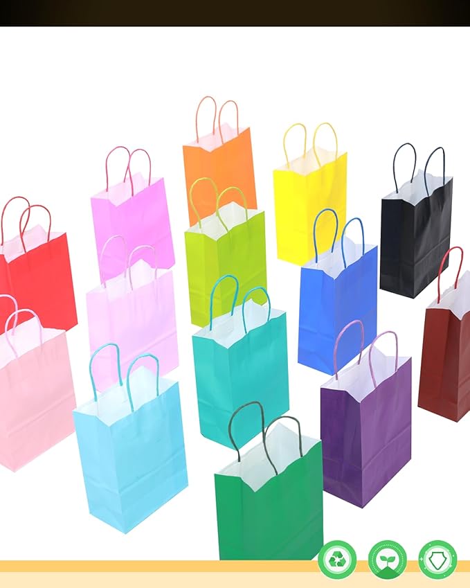 qiqee 13''x10 x5 Large Gift Paper Bags with Handles Bulk 32-Packs Gift Bags 16 Different Senior Color Bags Multiple Uses（Large Size）