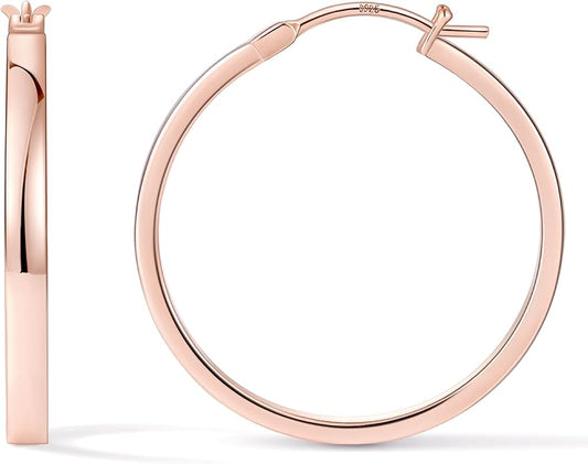 Gacimy Flatted Hoop Earrings for Women 14K Gold Plated with 925 Sterling Silver Post