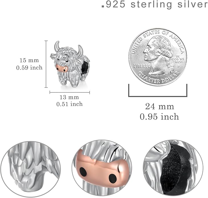 Highland Cow Charm 925 Sterling Silver Cow Charms for Bracelets Cow Jewelry Highland Cow Jewelry Gifts