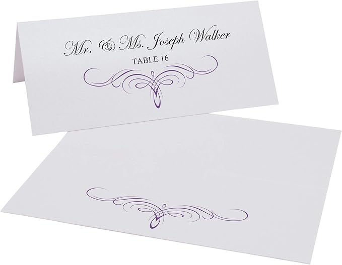 Decadent Flourish Place Cards, Purple (Choose Color), Set of 150, Pre-cut and Scored - Wedding, Party, Dinner, and Special Events - Made in the USA