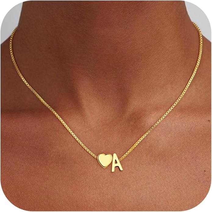 Valentines Day Gifts for Kids Women Teen Girls, 18K Gold Plated Letter A-Z Heart Initial Necklaces for Women Teen Girls Trendy Stuff Birthday Valentines Gifts for Her Mom Wife Jewelry