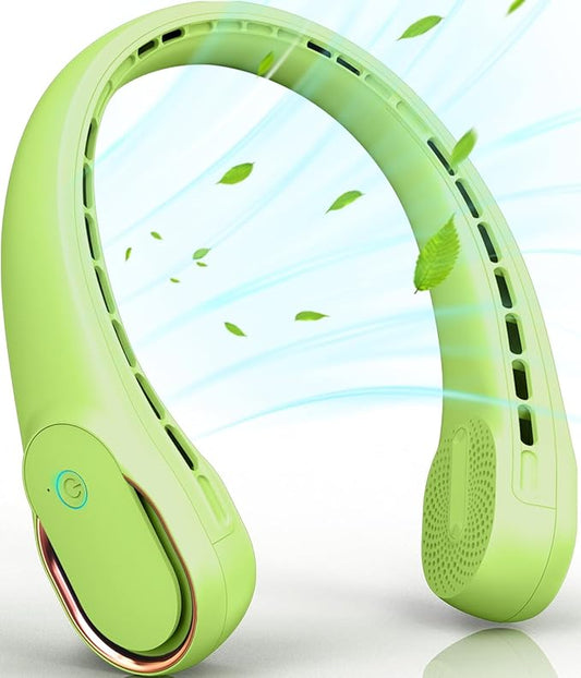 FrSara Bladeless Portable Neck Fan, 5200mAh, 3-Speed, 360° Surround Wind, Ultra-Quiet, USB Rechargeable, Wearable Portable Fan, Avocado Green