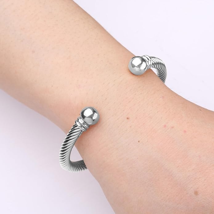 Stainless Steel Twisted Cable Wire Bracelets Adjustable Open Cuff Bangle Bracelet Vintage Jewelry Gift for Women