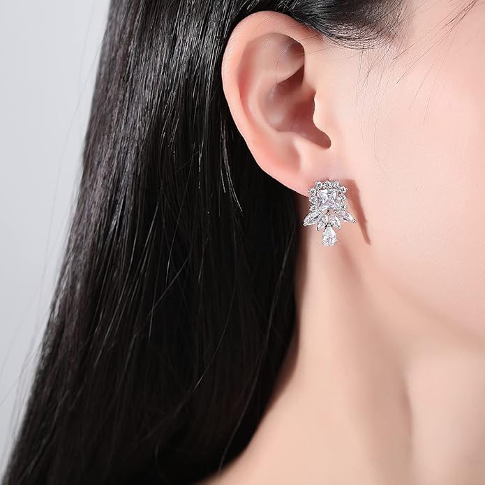14K Gold Women's Jewelry Set, Natural Crystal Necklace & Moissanite Earrings, Luxurious Bridal/Wedding Fashion Accessory
