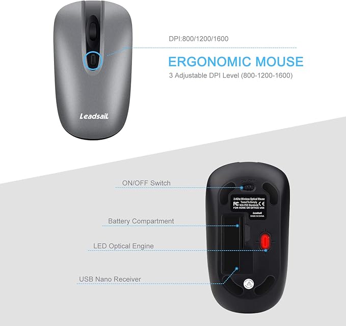 LeadsaiL Wireless Keyboard and Mouse Combo, Wireless USB Mouse and Computer Keyboard Set, Compact and Silent for Windows Laptop, Desktop, PC