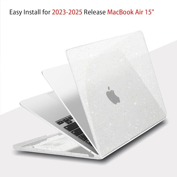 Teryeefi Compatible with MacBook Air 15 inch Case M4 M3 M2 Chip 2025 2024 2023 Release A3241 A3114 A2941 Model with Keyboard Cover + Type C Adapter for Air 15.3 Transparent Case, Glitter Clear