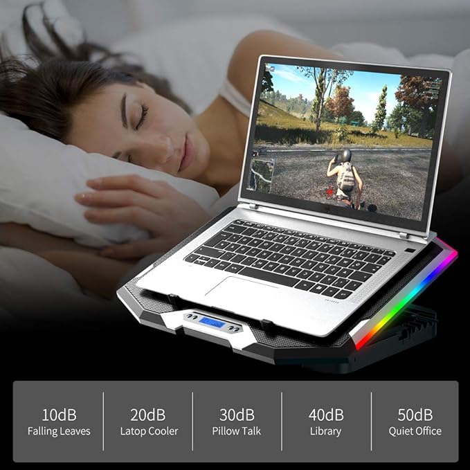 ICE COOREL Gaming Laptop Cooling Pad 15-17.3 Inch, Laptop Fan with 6 RGB Cooling Fans, Laptop Cooling Stand with 6 Height Adjustable, Laptop Cooler with LCD Screen, 2 USB Ports, Phone Stand