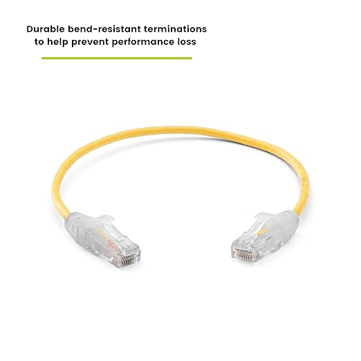 TRUECABLE Cat6 Component Rated Patch Cable, Unshielded (U/UTP), 1ft, Yellow, 28AWG Solid Copper, Snagless 10G High-Speed Ethernet Cable, PoE++ 4PPoE 100W, UL Listed, RoHS-3, 1 Pack