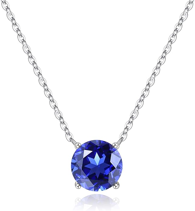 Ursilver Sapphire Necklace for Women, S925 Sterling Silver Birthstone Necklace 2CT Lab Grown Sapphire Birthstone Necklaces September Birthday Gifts September Jewelry Gifts for Women