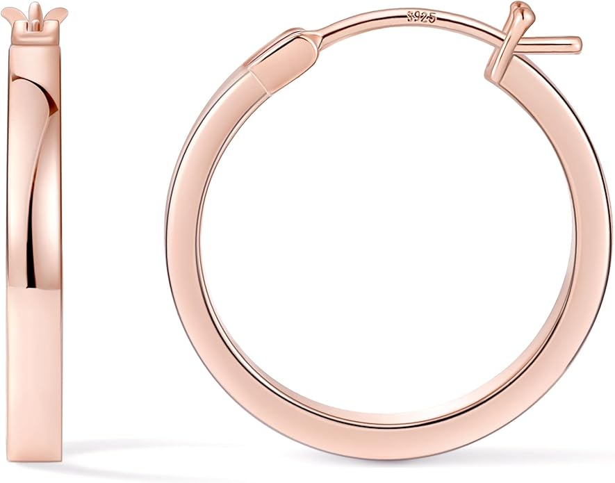 Gacimy Flatted Hoop Earrings for Women 14K Gold Plated with 925 Sterling Silver Post