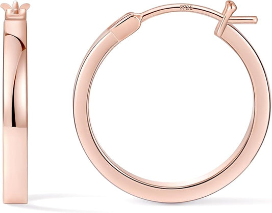 Gacimy Flatted Hoop Earrings for Women 14K Gold Plated with 925 Sterling Silver Post