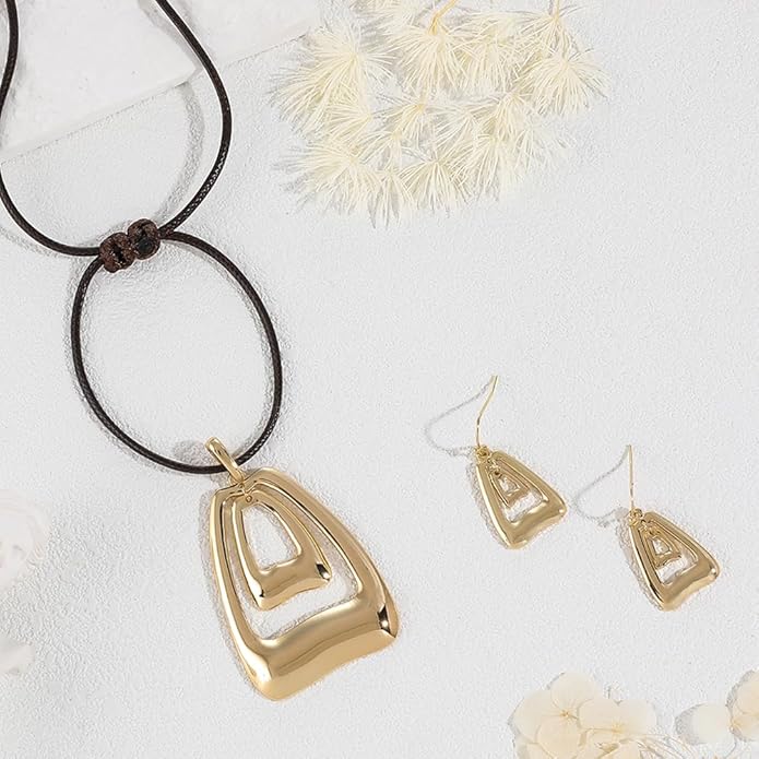 Madison Tyler Gold Plated Jewelry Set for Women | Silver Teardrop Pendant Necklace Trendy | Long Necklace with Snake Chain | Fashion Dangle Earring Set