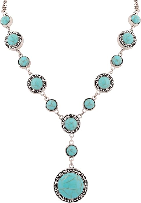 MINACHI Bohemian Created Turquoise Beaded Y-Necklace, Turquoise-toned Multi-shaped Pendant, Dainty Elegant Jewelry for Women