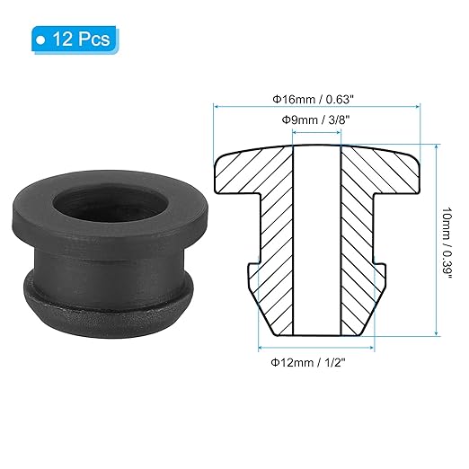 PATIKIL 12mm / 1/2 Inch Drill Hole,3/8 Inch ID Rubber Grommets, 12Pcs Top Hat Grommet for Wiring Eyelet Ring Gasket Automotive Firewall Cable Hole Plugs Wires Protection, Black