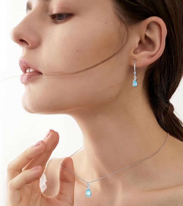 FANCIME Teardrop Dangle Drop Earrings 925 Sterling Silver Pear Gemstone Birthstone Earring Fine Jewelry Birthday Gifts for Women