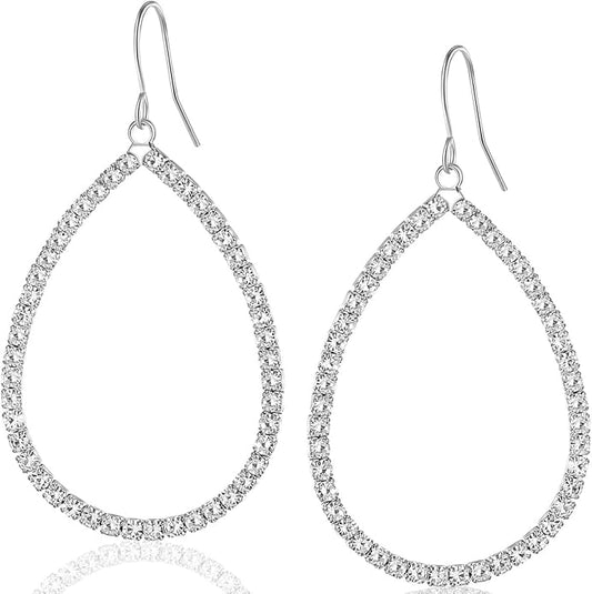 Simulated Diamond Teardrop Dangle Earrings For Women - Gold or Silver Tone with Cubic Zirconia - Hypoallergenic and Safe for Sensitive Ears