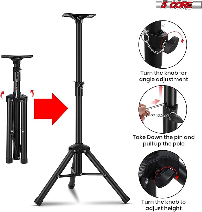 5Core Speaker Stand Tripod Floor Adjustable 24-36 Inch Short DJ Studio Monitor Stands
