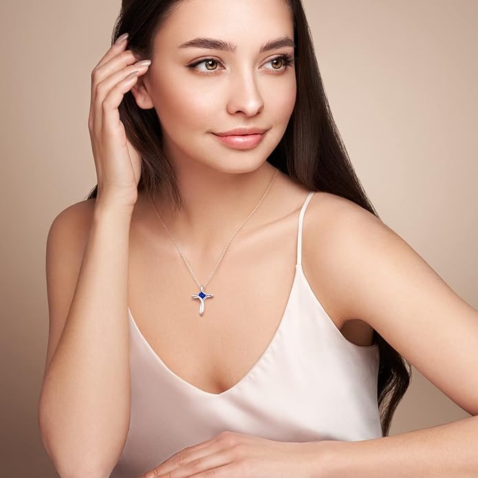 Cross Necklace for Women, 925 Sterling Silver Birthstone Necklace for Women with Diamond Sideways Cross Necklaces Birthstone Jewelry Birthday Gifts for Womens