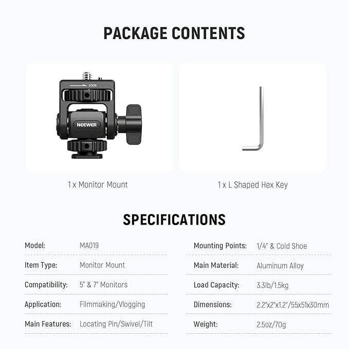 NEEWER Field Monitor Mount Holder with Cold Shoe 360 Swivel 180 Tilt Anti Twist Screw Compatible with Atomos Ninja 5" & 7" Camera Monitor, SmallRig Camera Cage, MA019