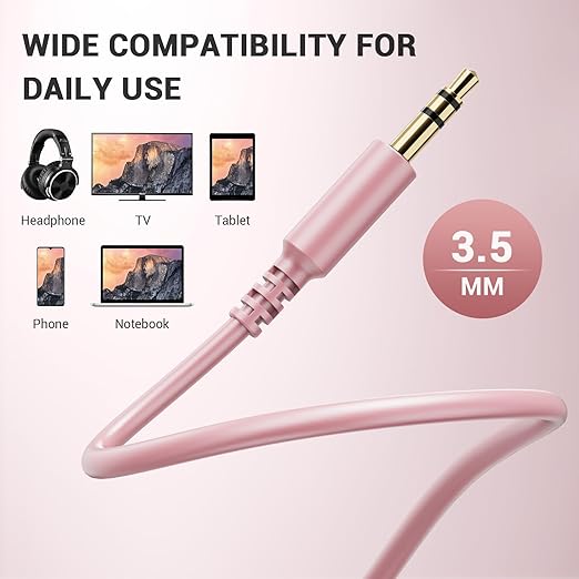 OneOdio 6.35mm to 3.5mm 6.6-9.8FT Stereo Adapter Cable Compatible with AMPs, Electronic Keyboards, Mixers, Guitars and Pro10/Pro30/Pro50 Headphones of OneOdio- Rose Gold