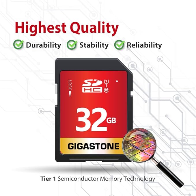 GIGASTONE 32GB SD Card 5 Pack UHS-I U1 Class 10 SDHC Memory Card Full HD Video Compatible with Canon Digital Camera, SPYPOINT TACTACAM Trail Camera, with 5 Mini Cases