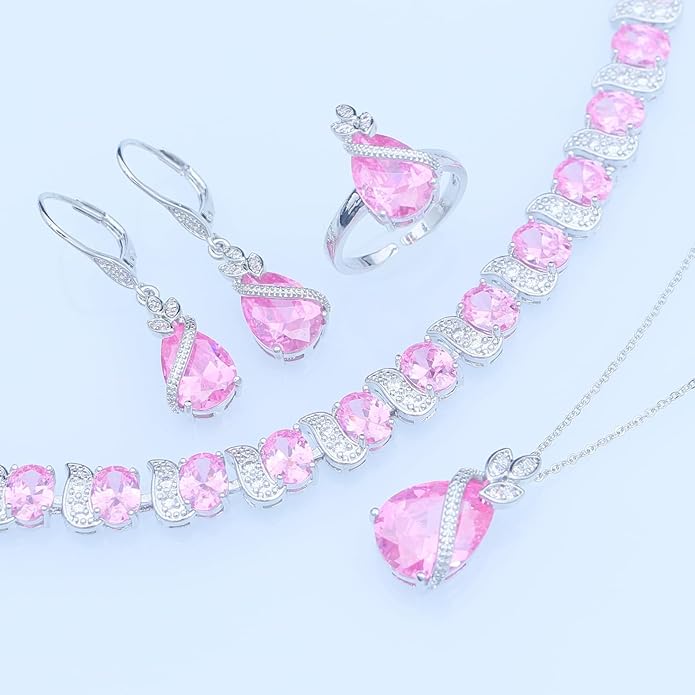 GZWHD Jewelry Set for Women CZ Earrings Necklace Ring Bracelet Set Prom Party Wedding Jewelry Gift for Mother Friend Wife