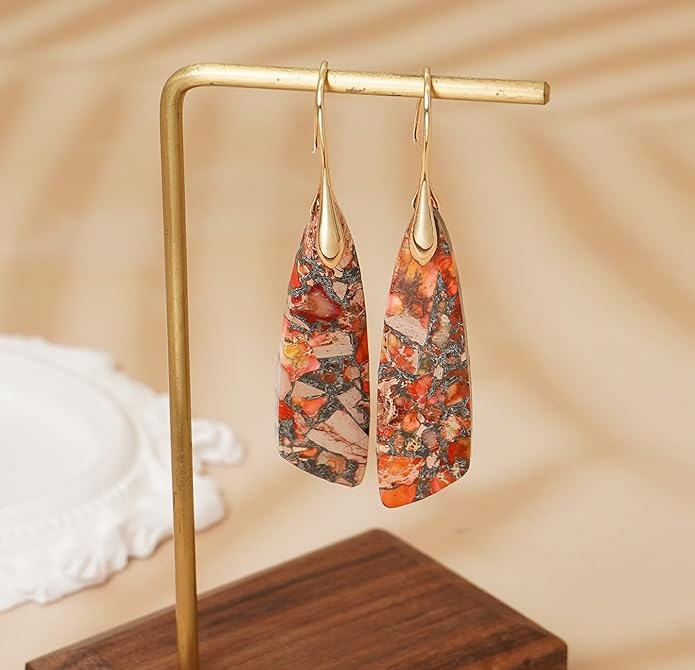 Natural Stone Earrings for Women Boho Triangles Dangle Drop Earrings