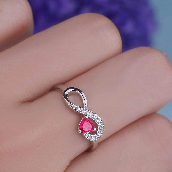 JO WISDOM Promise Ring for Women Sterling Silver Infinity Heart Promise Rings for Her Birthstone Cubic Zirconia Friendship Ring Size 5-12