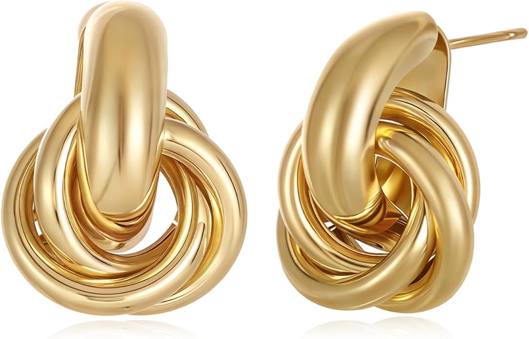 Gold/Silver Statement Geometric Earrings for Women Chunky Gold Knot Link Drop Dangle Earrings Trendy Jewelry Gift