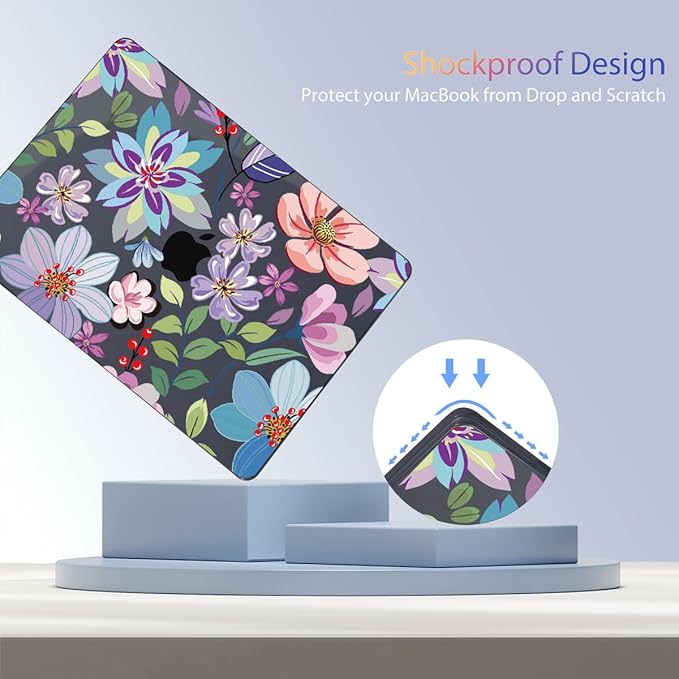 Teryeefi for MacBook Air 13.6 inch Case M4 M3 M2 2024-2022 Release Model A3240 A3113 A2681, Protective Plastic Hard Shell Cover for MacBook Air M2 M3 M4 13 inch, Pretty Flowers Black-104