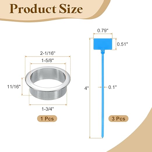 uxcell Desk Grommet, 1-3/4" (45mm) Zinc Alloy Cable Hole Cover Wire Cord Organizer with Marked Cable Ties for Home Office Desktop Wire, Silver Tone