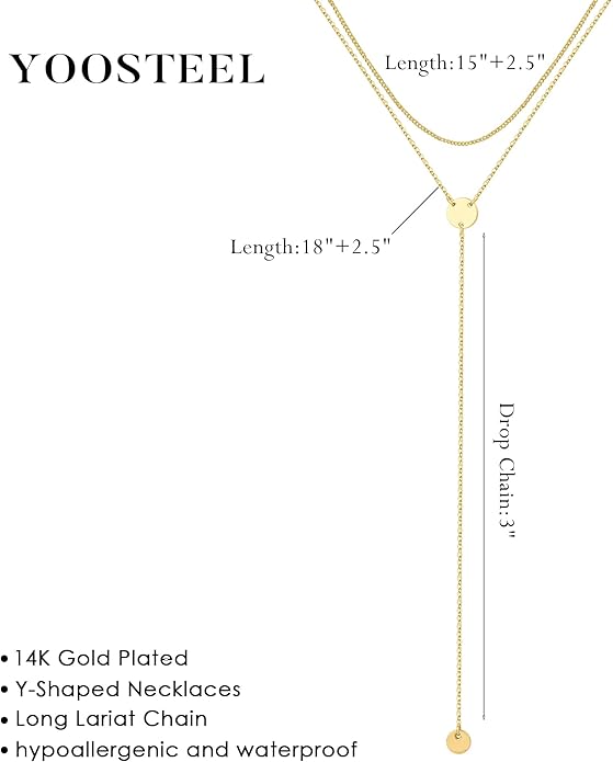 Yoosteel Long 14K-Gold-Plated Necklace for Women - Valentines Gifts Dainty Y-Shaped Necklaces Lariat Drop Chain Simple Jewelry Trendy Gift for Women